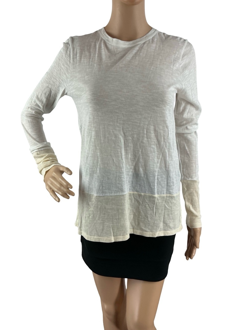 Vince White Ivory Colorblock Long Sleeve Tee Minimalist Size XS Casual